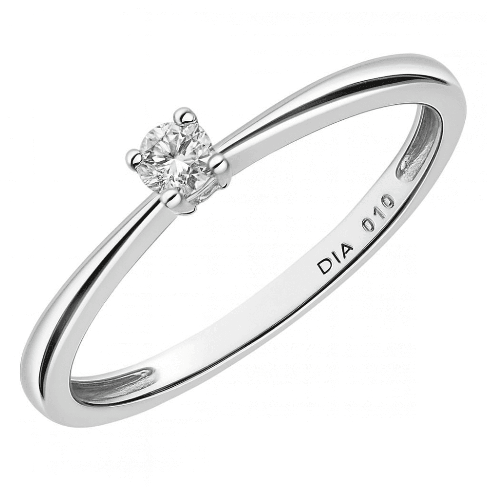 9ct White Gold Natural Diamond Solitaire Engagement Ring Round Brilliant