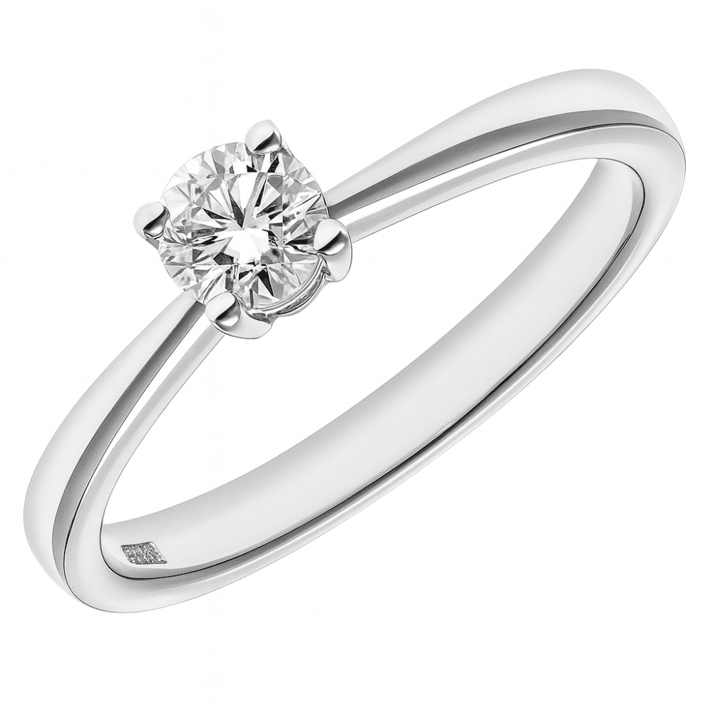 9ct White Gold Engagement Ring, IJ/I Certified 0.33ct Diamond, Round Brilliant