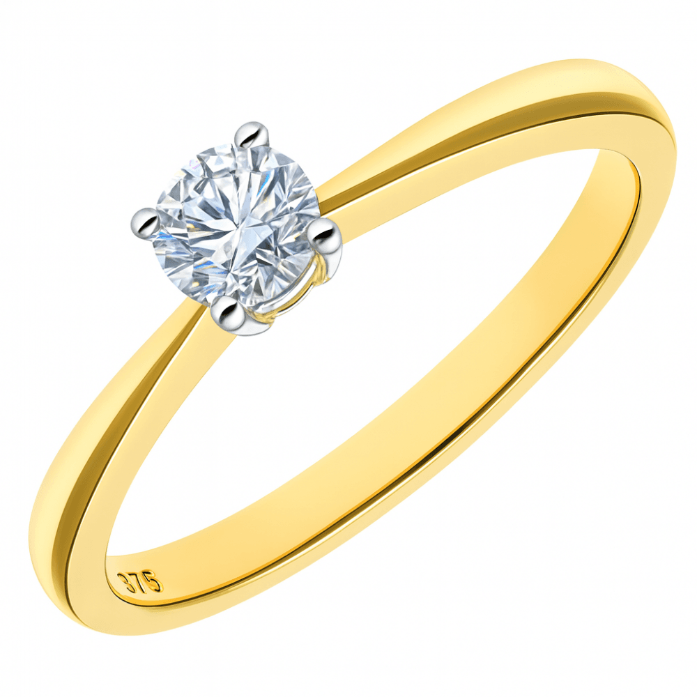 18ct Yellow Gold Engagement Ring, IJ/I Certified 0.33ct Diamond, Round Brilliant