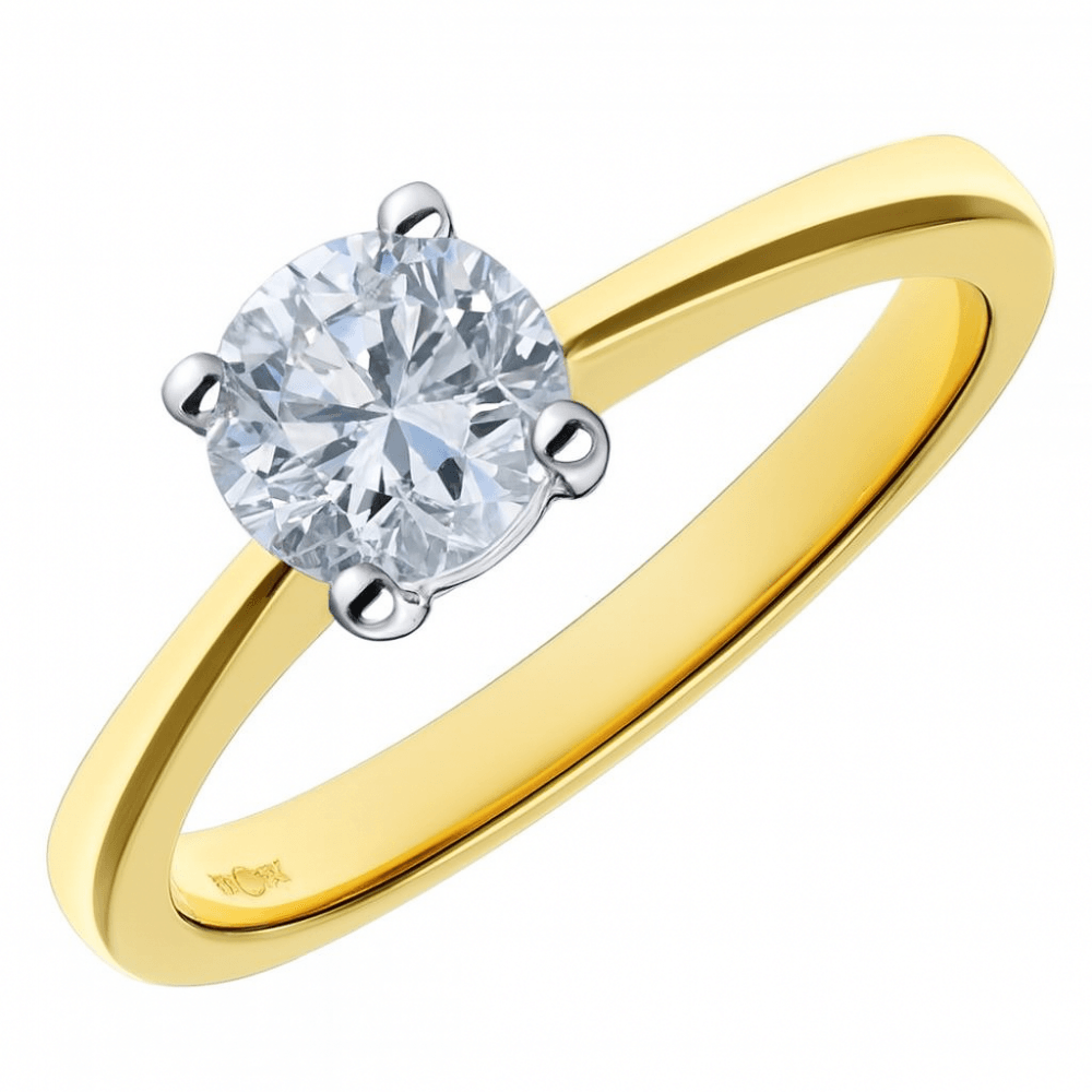 18ct Yellow Gold Engagement Ring, IJ/I Certified 1ct Diamond, Round Brilliant