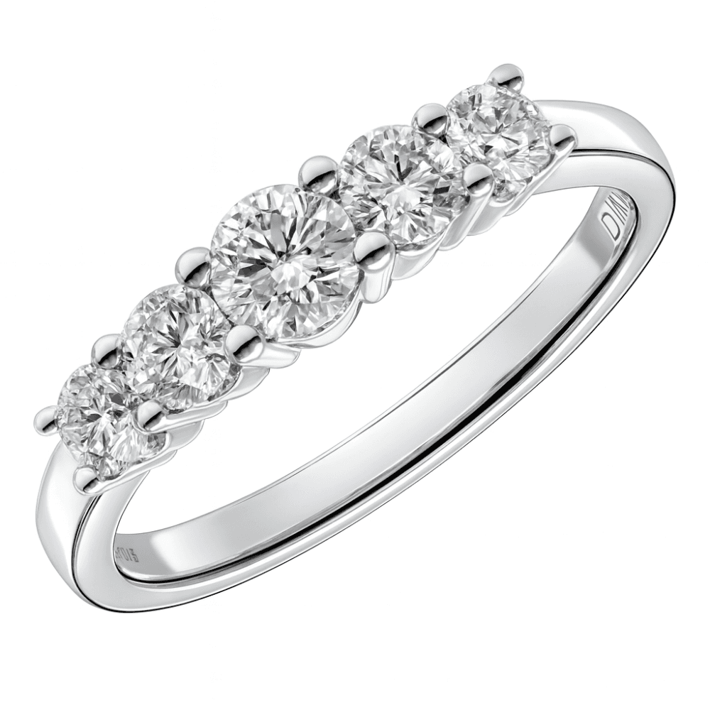 18ct White Gold 5 stone Eternity Ring, IJ/I Certified 0.75ct Diamonds, Round Brilliant
