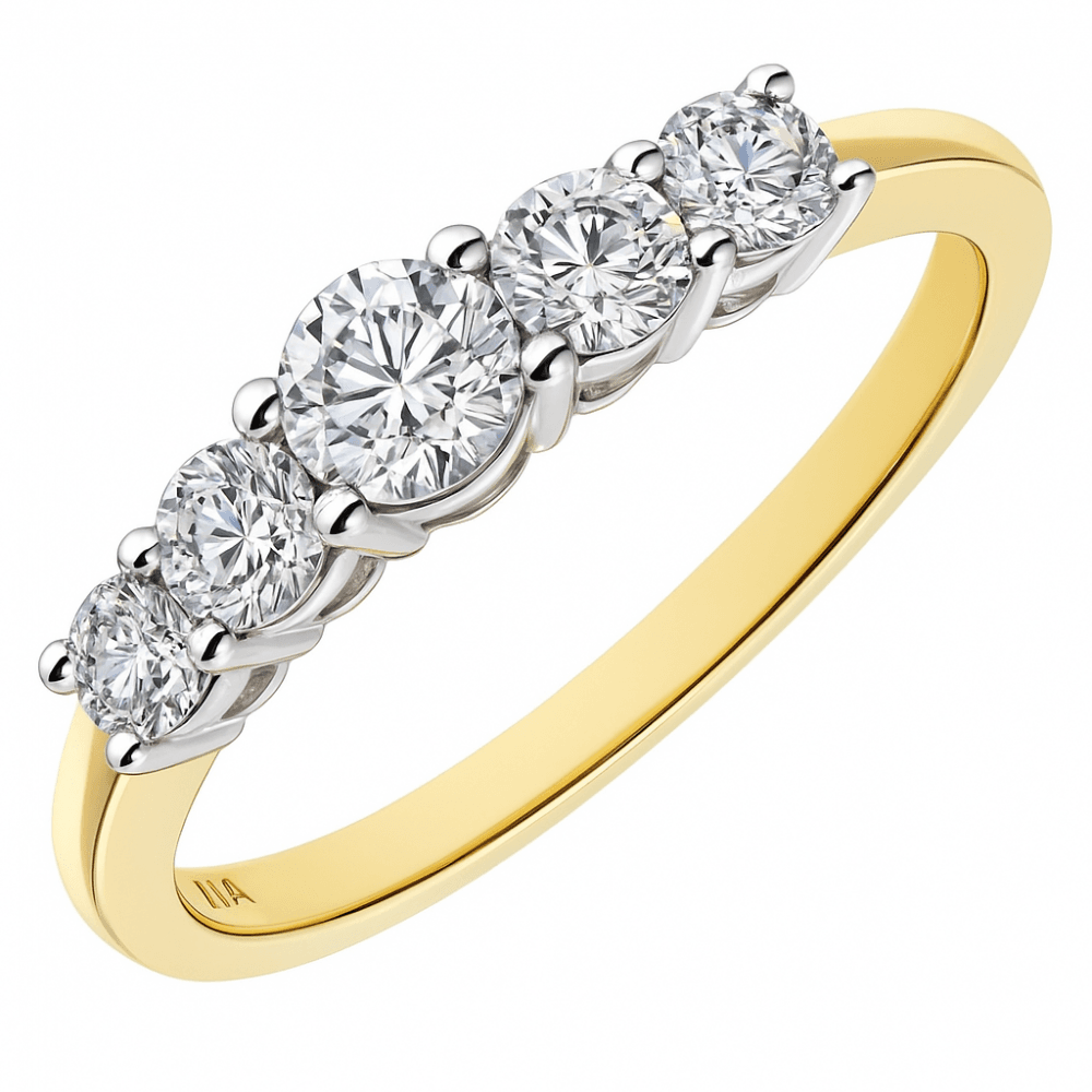 18ct Yellow Gold 5 stone Eternity Ring, IJ/I Certified 0.75ct Diamonds, Round Brilliant