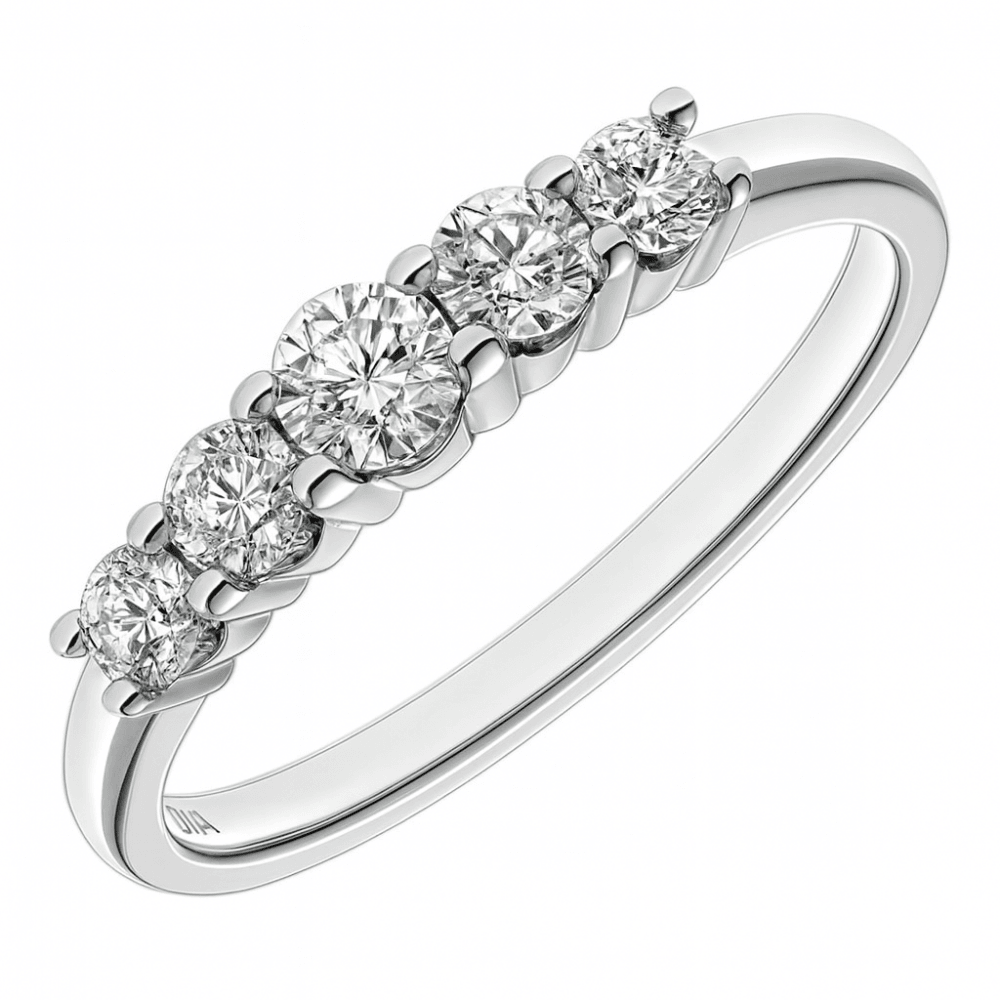Platinum 5 stone Eternity Ring, IJ/I Certified 0.50ct Diamonds, Round Brilliant
