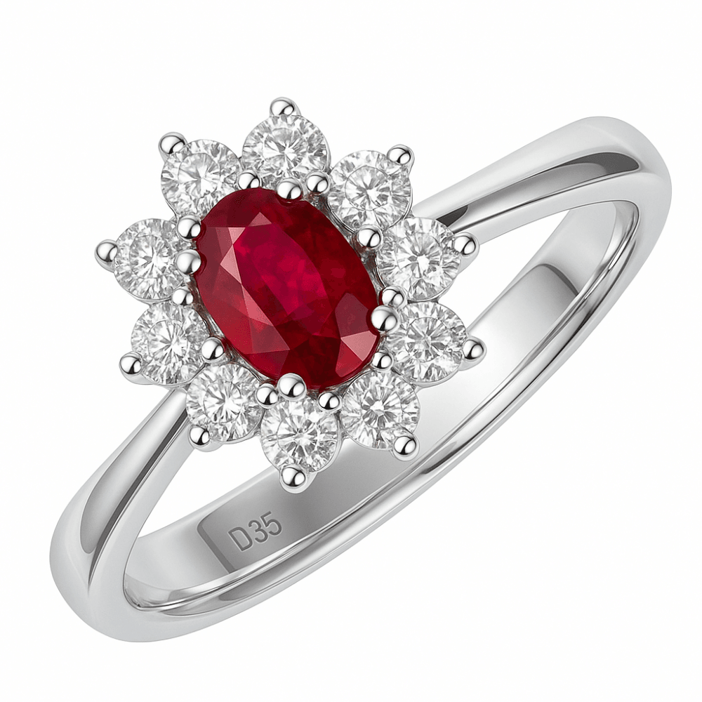 18ct White Gold 0.33ct Diamond and Ruby Ring,Round Brilliant