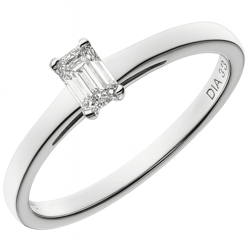 18ct White Gold Ring Certified 0.25ct Diamond, Emerald Cut