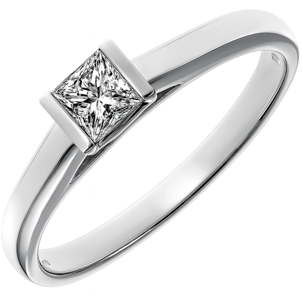 18ct White Gold Ring, 0.25ct Certified Diamond, Princess Cut
