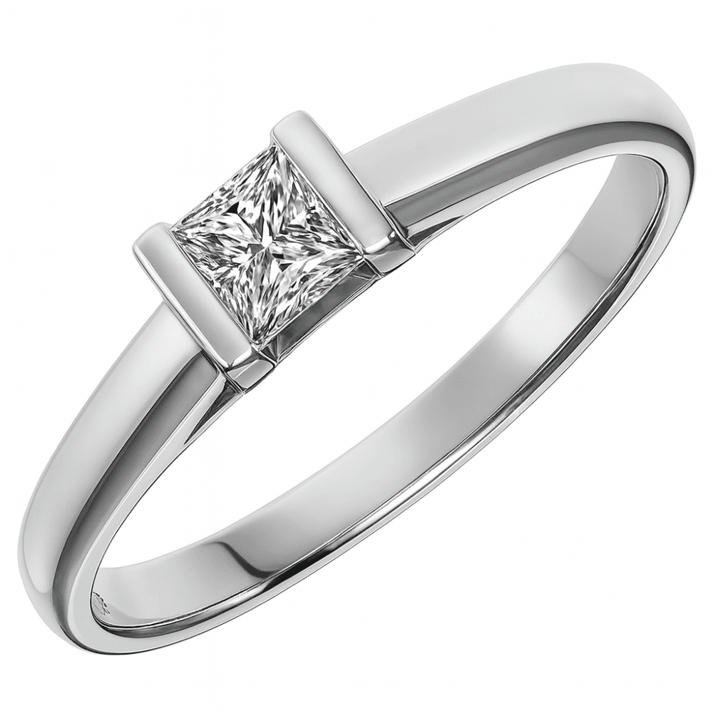 18ct White Gold Ring, 0.50ct Certified Diamond, Princess Cut
