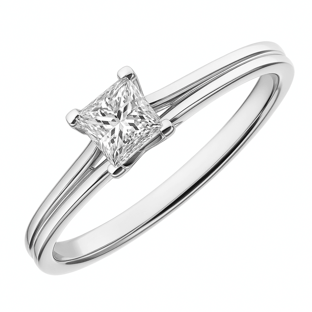 18ct White Gold, 0.50ct Ring, Certified Diamond, Princess cut