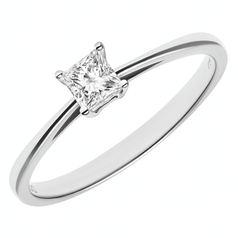 Platinum Engagement Ring, J/I Certified 0.33ct Diamond, Princess Cut