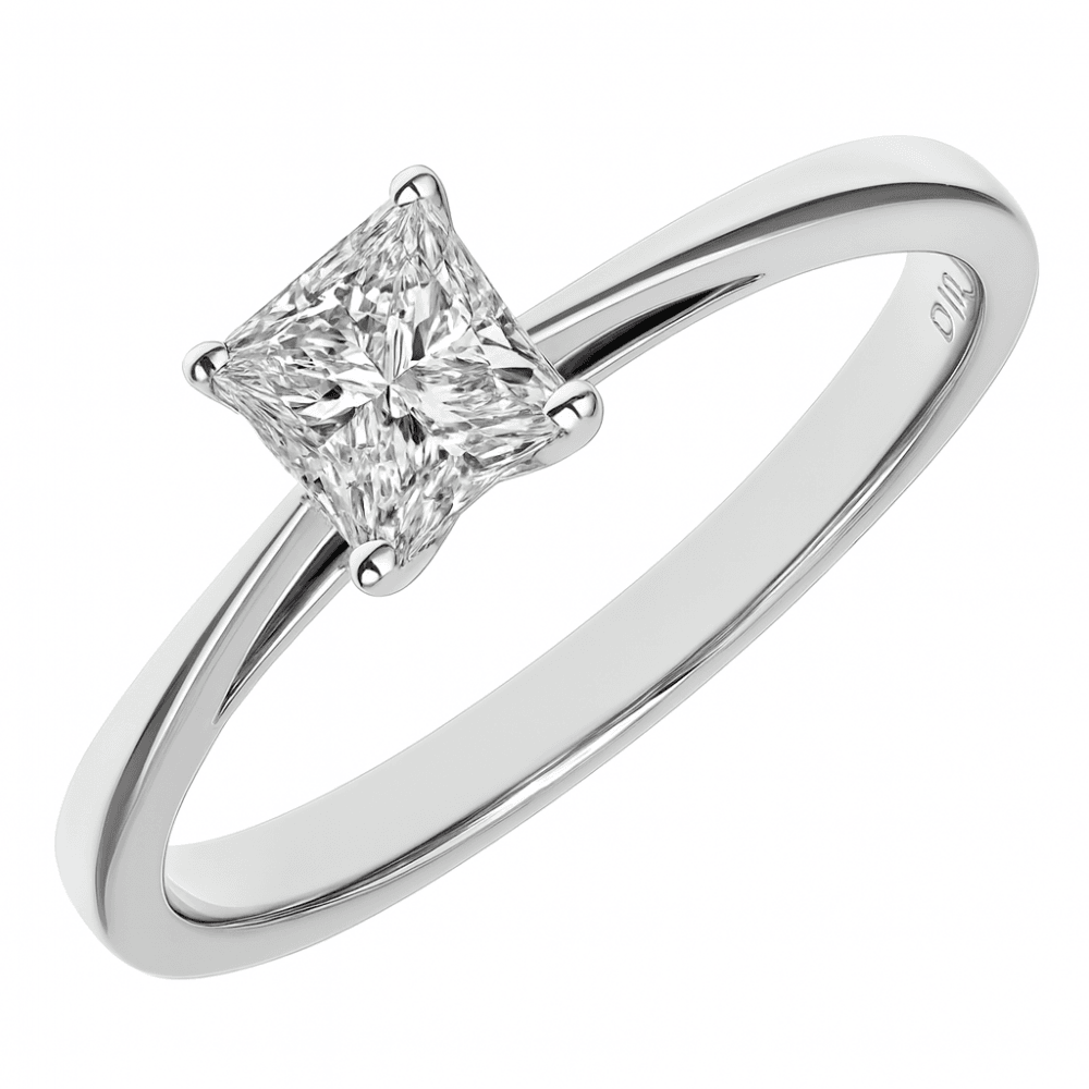 Platinum Engagement Ring, J/I Certified 0.75ct Diamond, Princess Cut