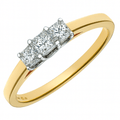 18ct Yellow Gold Trilogy Ring, J/I Certified 0.33ct Diamonds, Princess Cut