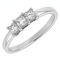 Platinum Trilogy Ring, J/I Certified 0.75ct Diamonds, Princess Cut