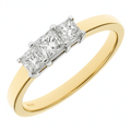 18ct Yellow Gold Trilogy Ring, J/I Certified 0.75ct Diamonds, Princess Cut