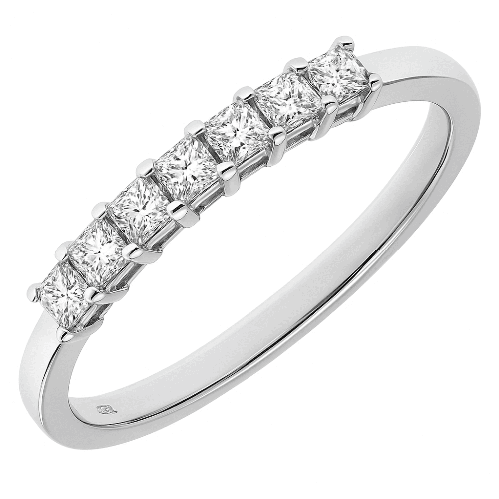 18ct White Gold Eternity Ring, J/I Certified 0.33ct Diamonds, Princess Cut