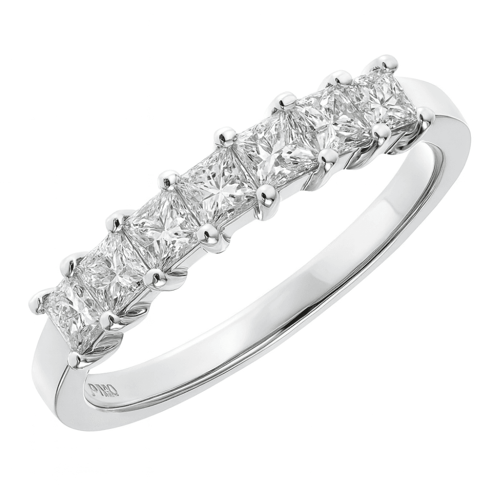 18ct White Gold Eternity Ring, J/I Certified 0.75ct Diamonds, Princess Cut