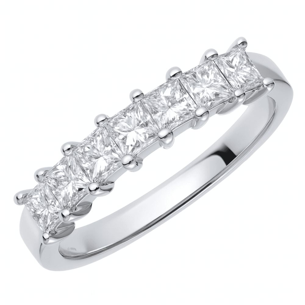 Platinum Eternity Ring, J/I Certified 1ct Diamonds, Princess Cut