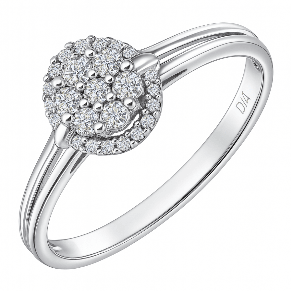 9ct White Gold 0.30 Carat Natural Diamond Cluster Oval Ring