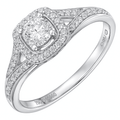 18ct White Gold Square Halo 0.60ct Diamond Crossover Shoulder Engagement Ring