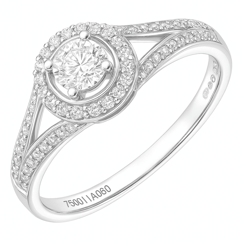 18ct White Gold Round Halo 0.40ct Diamond Engagement Ring