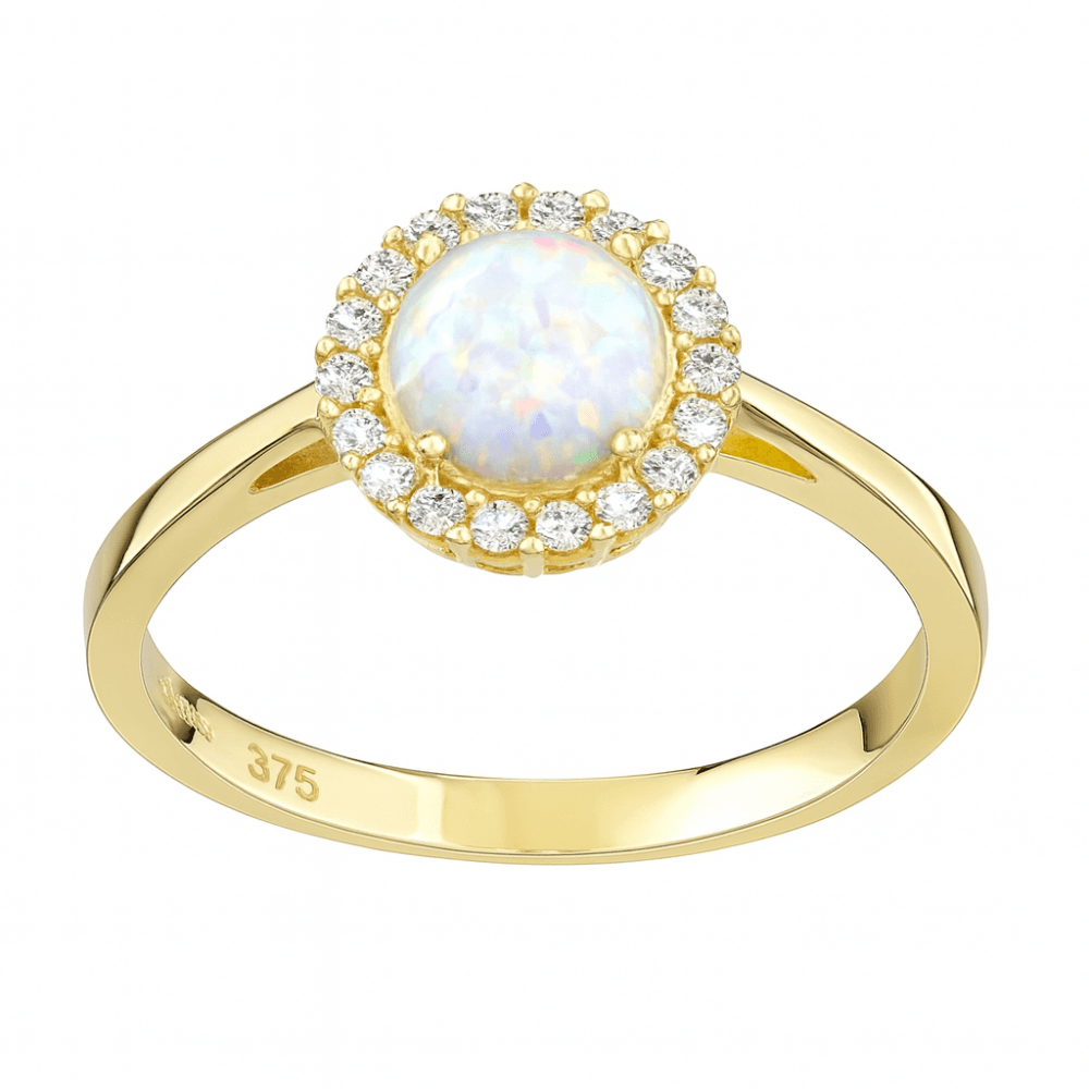 9ct Yellow Gold Opal Cluster Ring with Cz stones
