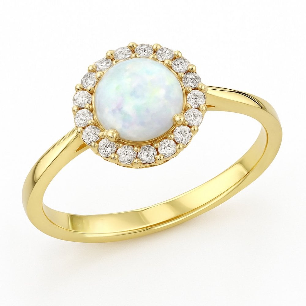 9ct Yellow Gold Opal Cluster Ring with Cz stones