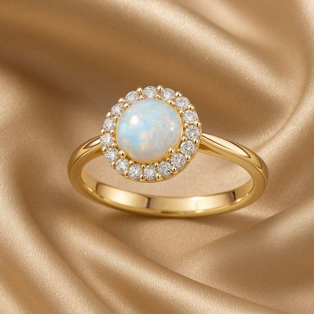 9ct Yellow Gold Opal Cluster Ring with Cz stones