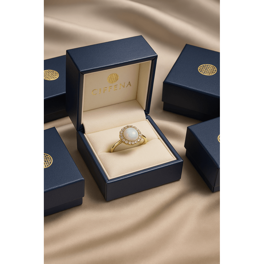 9ct Yellow Gold Opal Cluster Ring with Cz stones