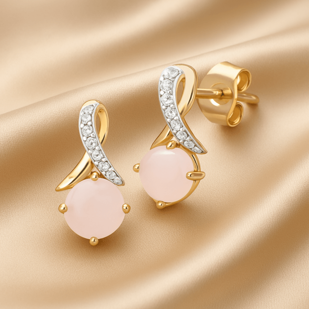 9ct Yellow Gold Opal and 0.05ct Diamond Crossover Stud Earrings