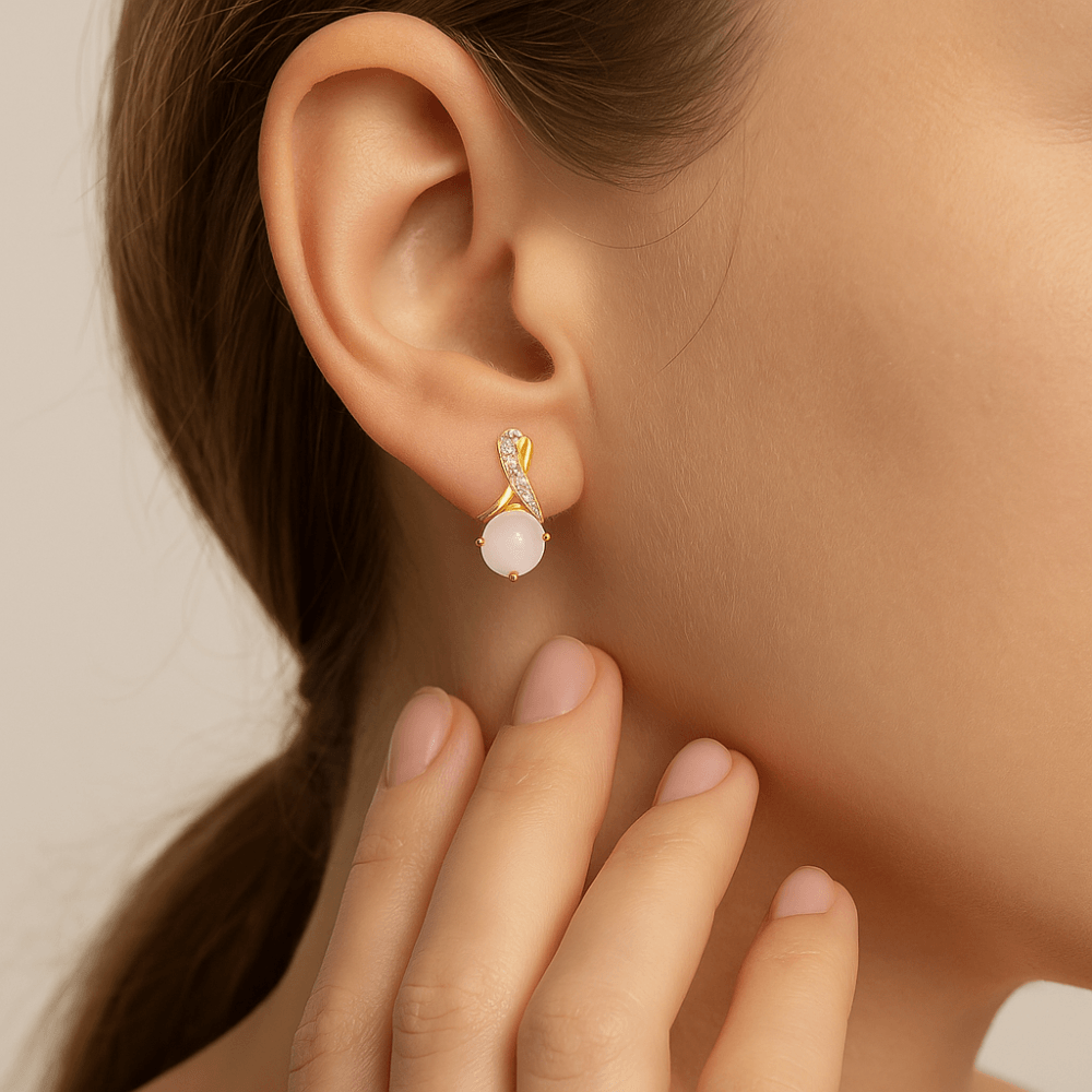 9ct Yellow Gold Opal and 0.05ct Diamond Crossover Stud Earrings