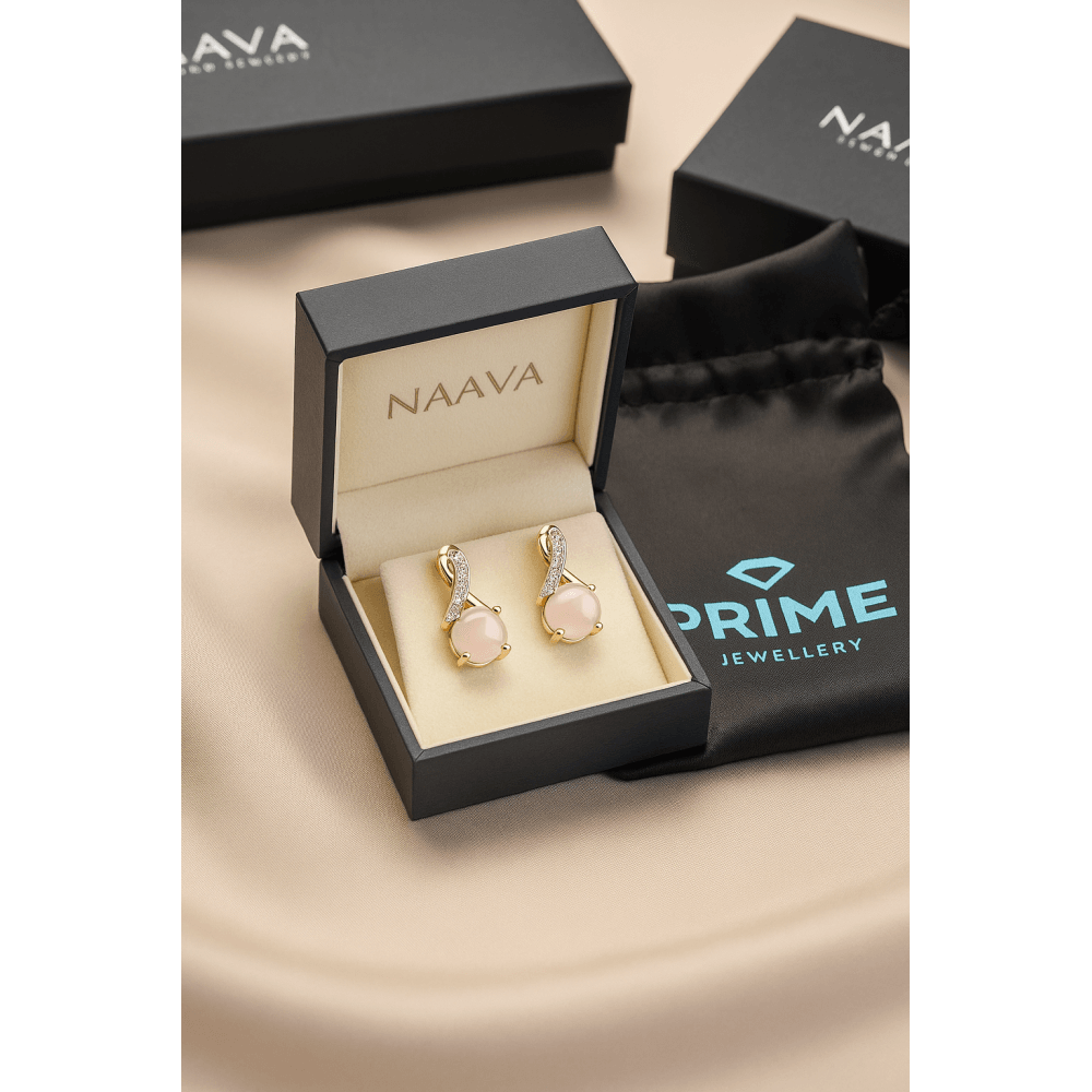 9ct Yellow Gold Opal and 0.05ct Diamond Crossover Stud Earrings