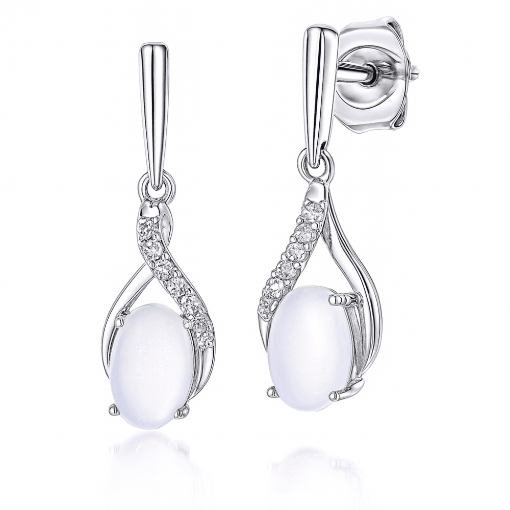 Opal Crossover Drop Earrings 9ct White Gold | Prime Jewellery