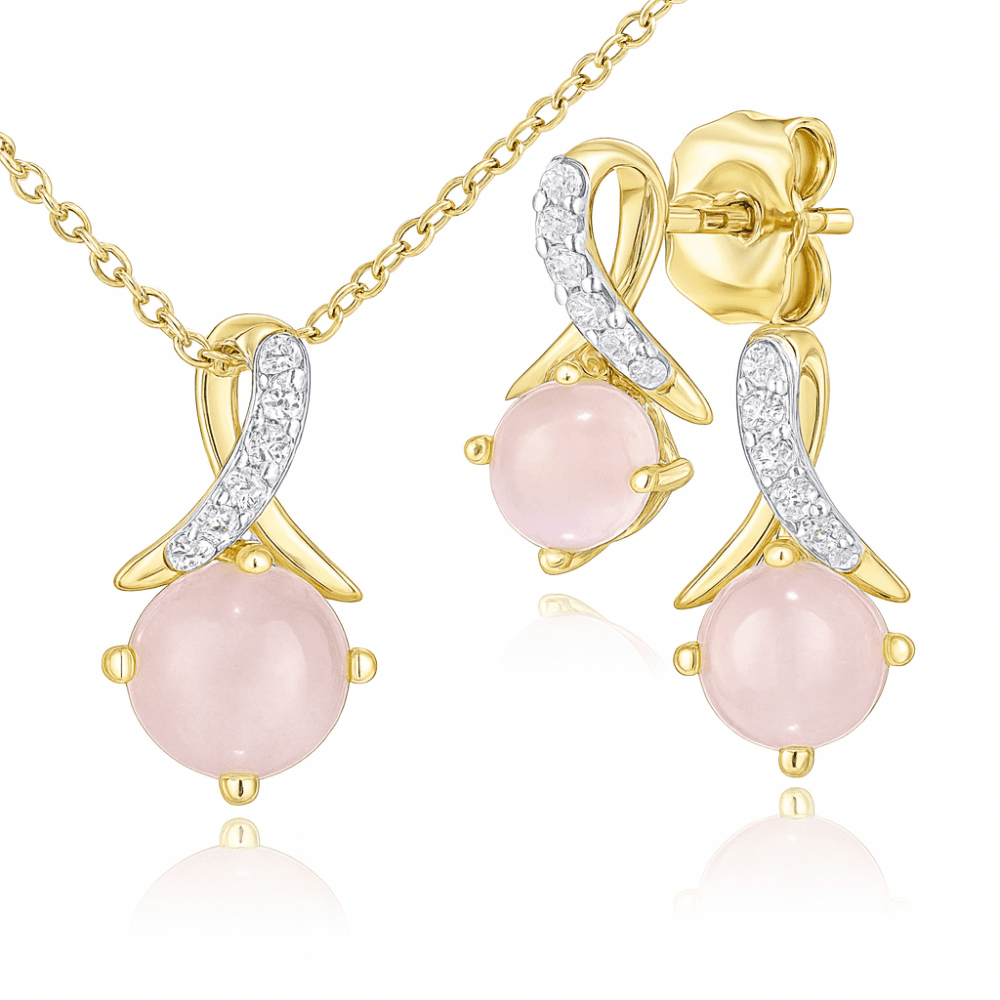 9ct Yellow Gold Opal and 0.02ct Diamond Twist Pendant Necklace and Earrings Set