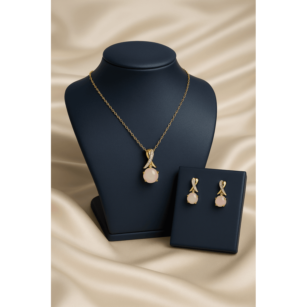 9ct Yellow Gold Opal and 0.02ct Diamond Twist Pendant Necklace and Earrings Set