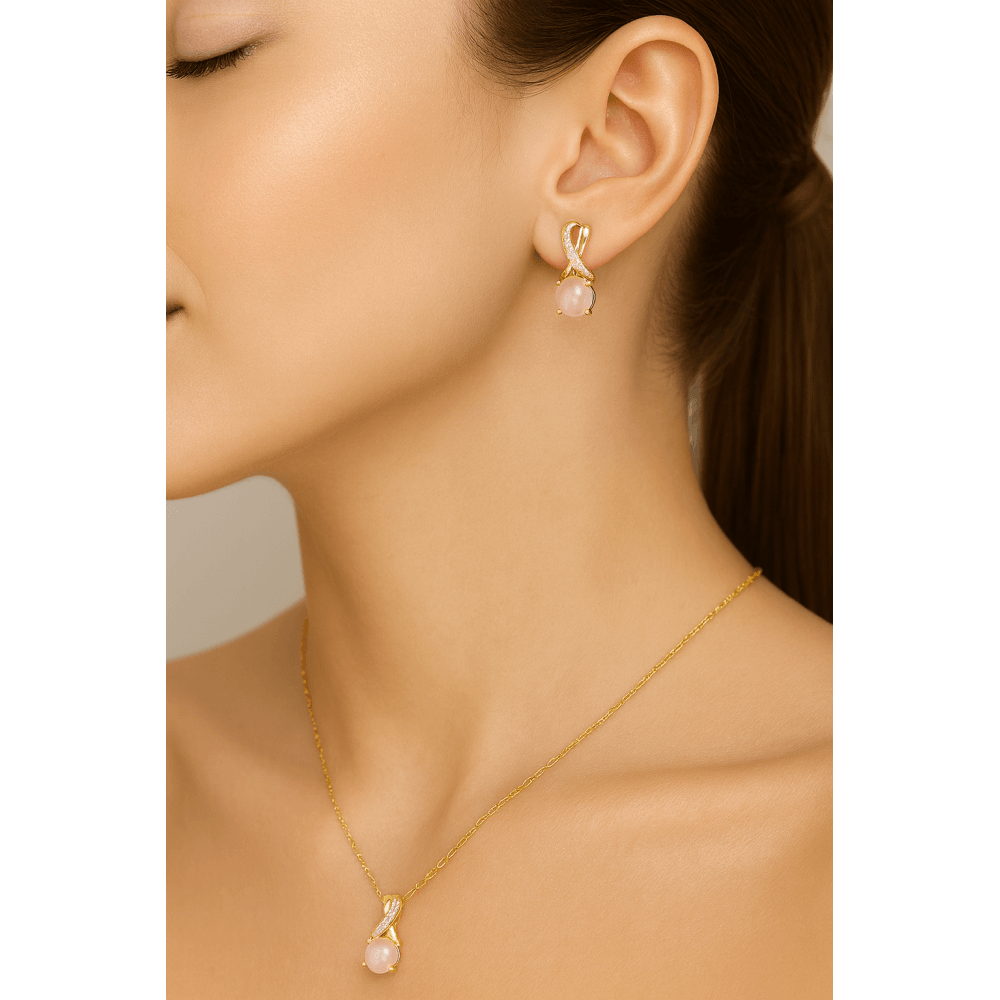 9ct Yellow Gold Opal and 0.02ct Diamond Twist Pendant Necklace
