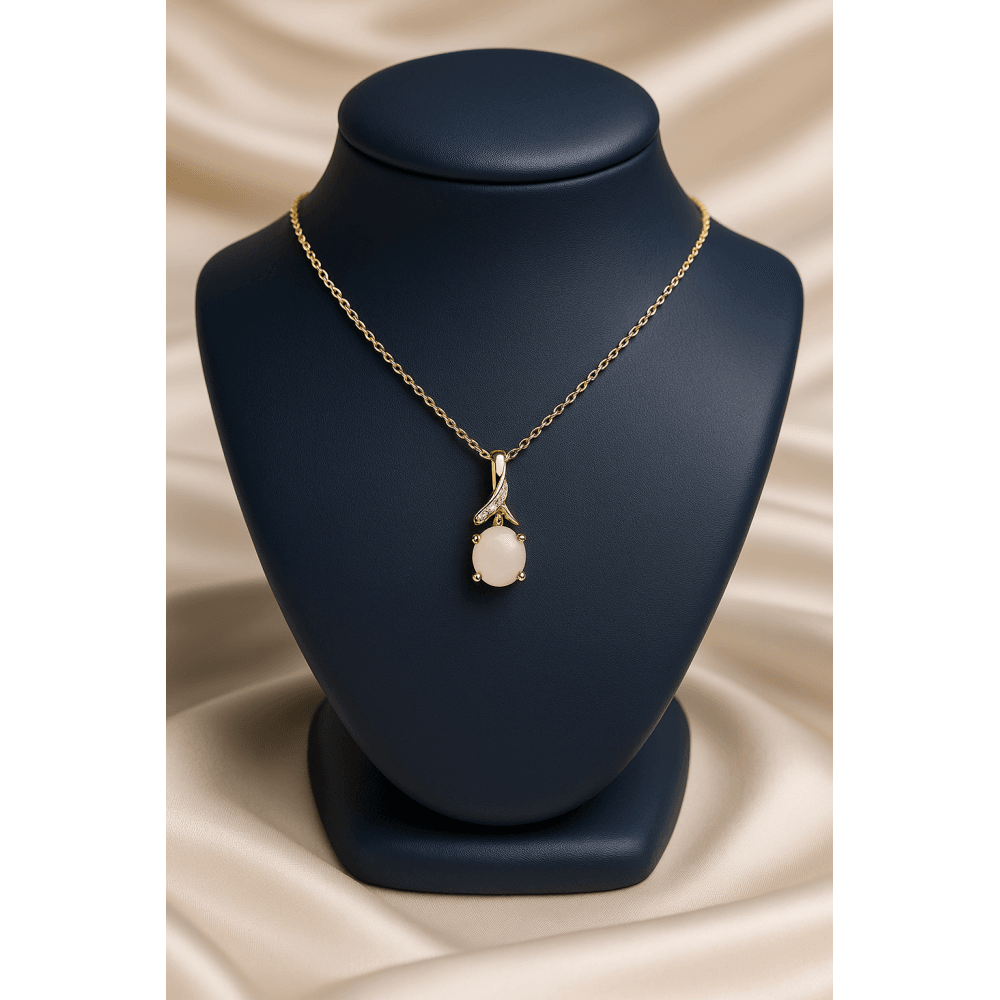 9ct Yellow Gold Opal and 0.02ct Diamond Twist Pendant Necklace