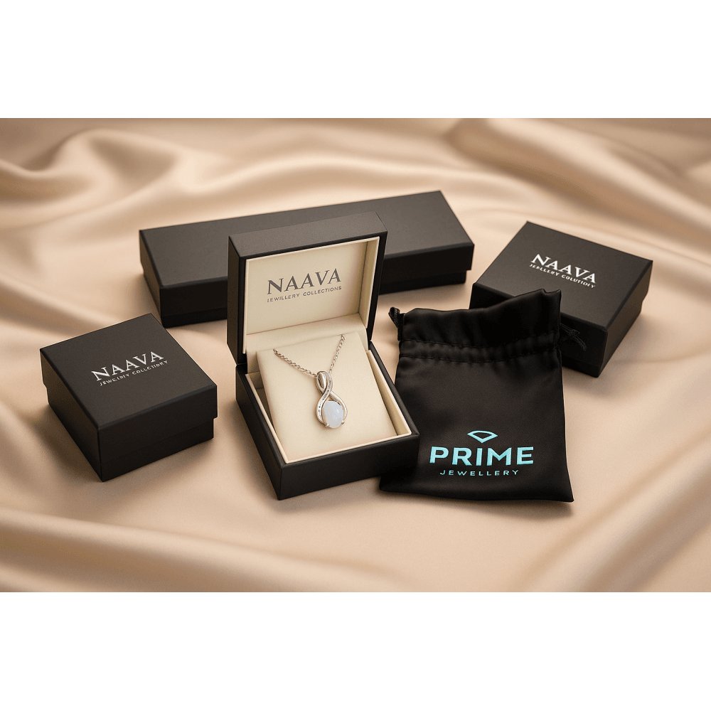 9ct White Gold Oval Opal and 0.05ct Diamond Crossover Pendant Necklace