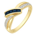 Blue Sapphire and Diamond Cocktail Bypass Ring 9ct Yellow Gold | Prime Jewellery