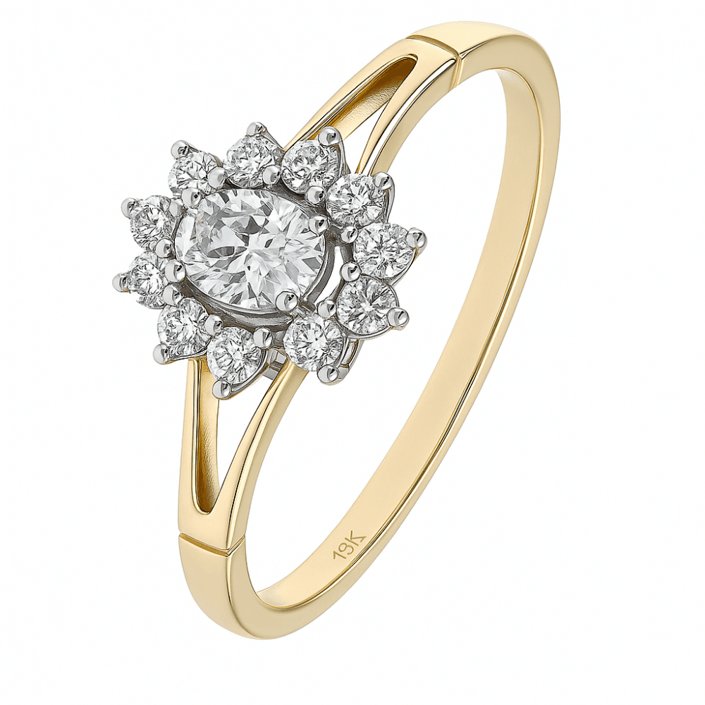 9ct Yellow and White Gold Ring in Cluster Design