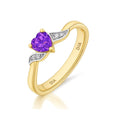 9ct Yellow Gold Amethyst And 0.01ct Diamond Heart Ring