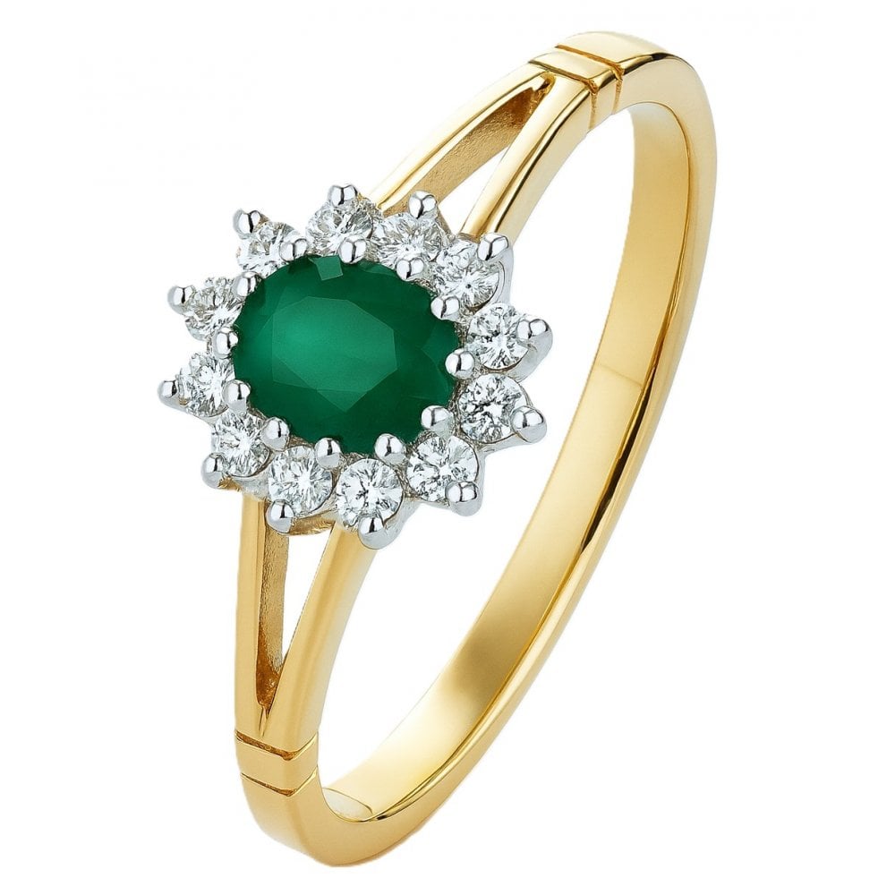 9ct Yellow and White Gold Emerald Ring in Cluster Design