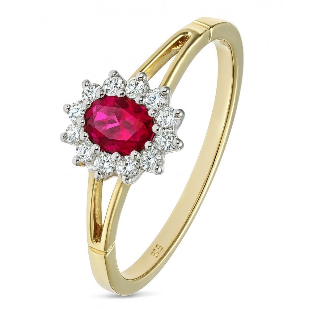 9ct Yellow and White Gold Ruby Ring in Cluster Design