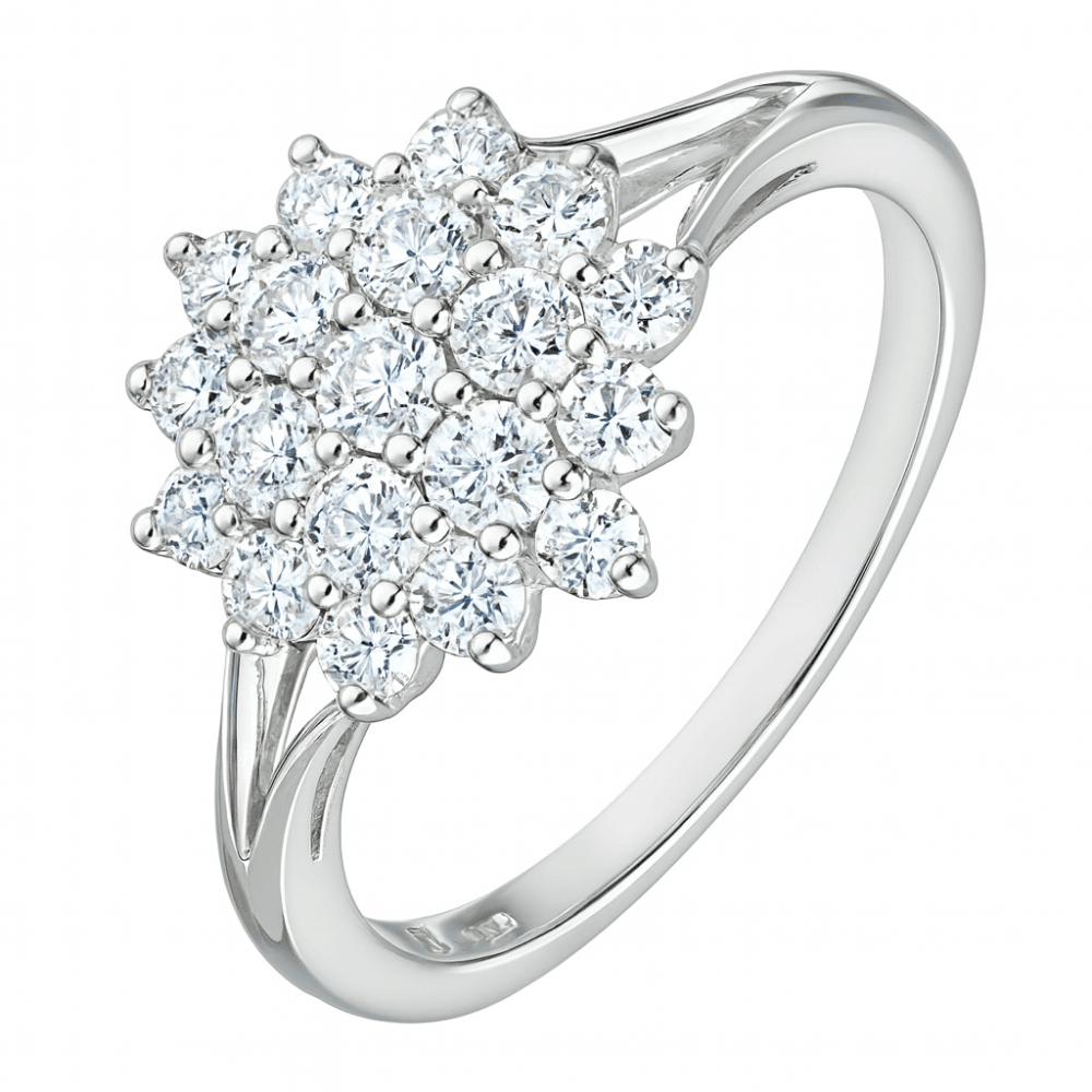 Silver CZ Ring in Cluster Design