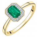 9ct Yellow Gold 0.60ct Octagon Emerald & Diamond Halo Ring