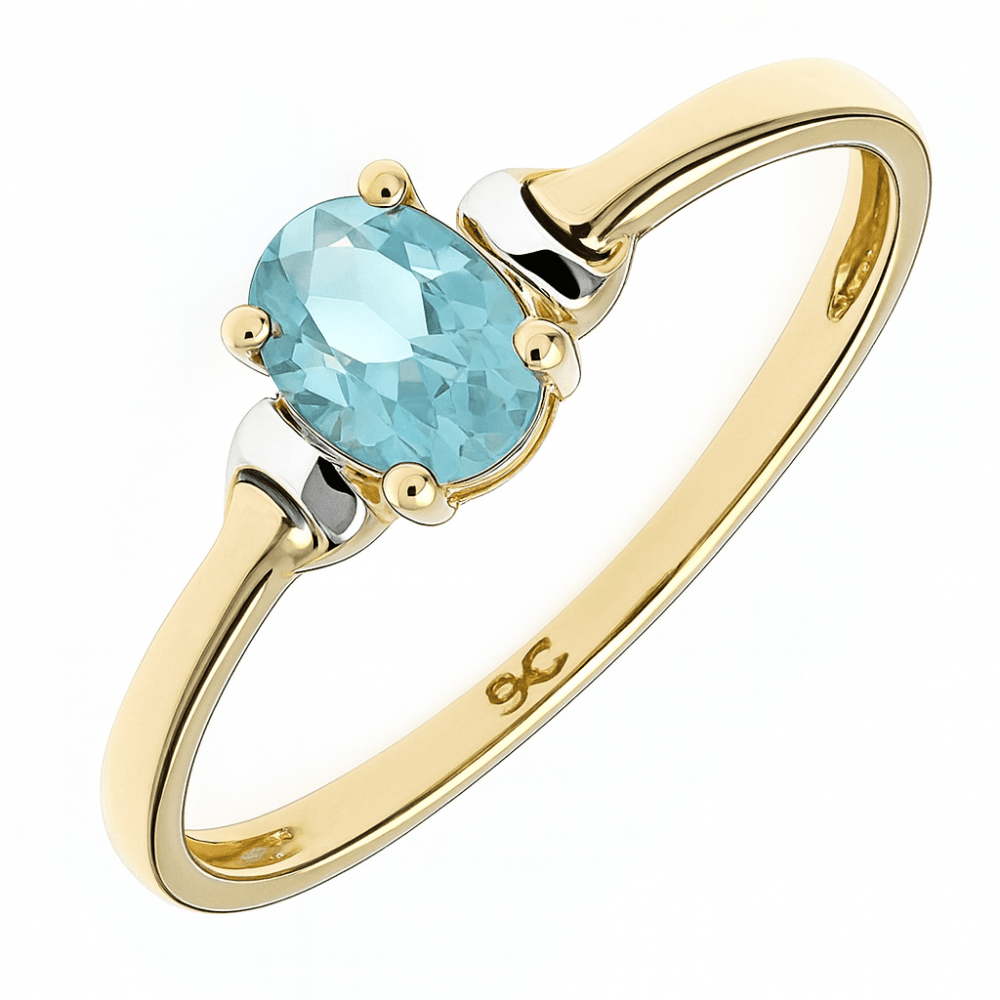 9ct Yellow Gold CZ Aquamarine Ring