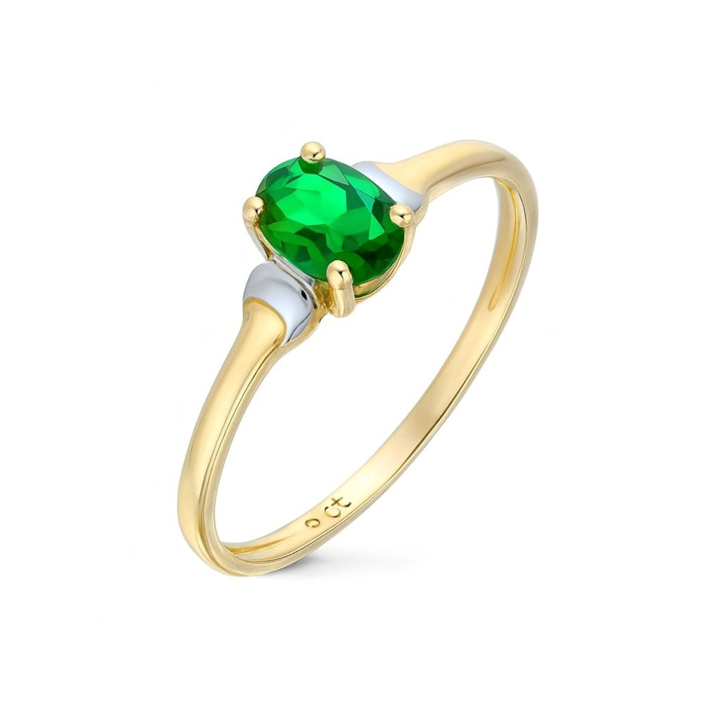 9ct Yellow Gold 0.38ct Oval Emerald and Cubic Zirconia Solitaire Ring