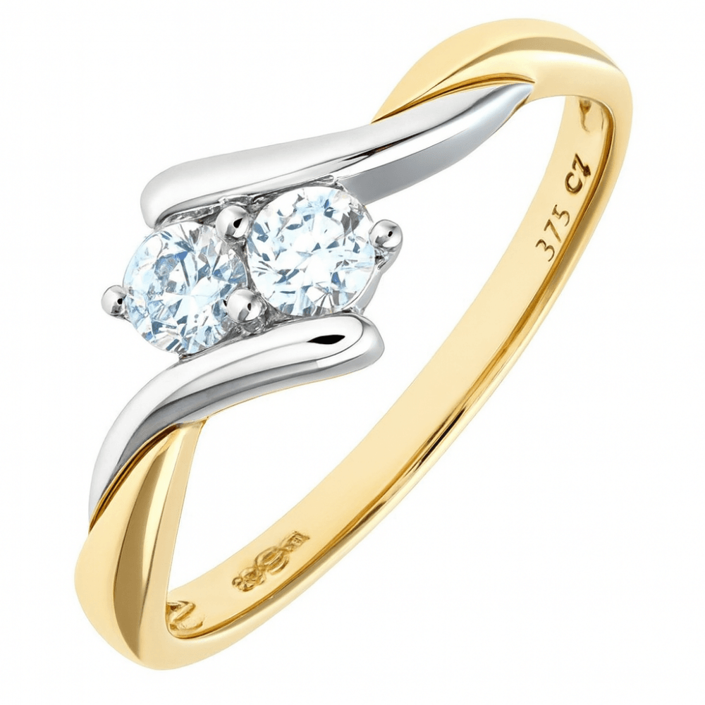 9ct Yellow Gold and Rhodium Plated Cublic Zirconia Ring