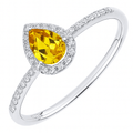 9k White Gold Pear Citrine and Diamond Halo Ring