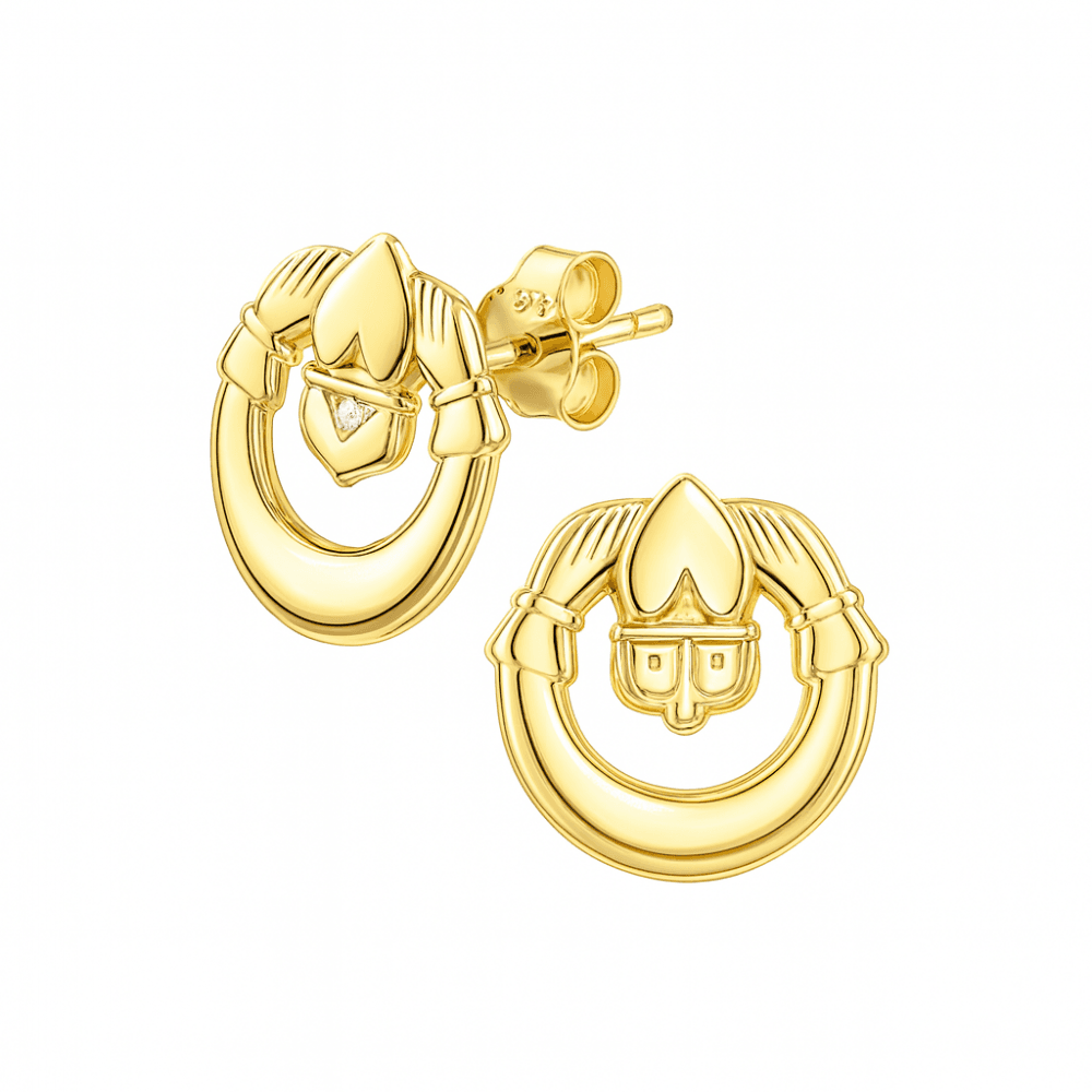 9ct Yellow Gold Claddagh Stud Earrings