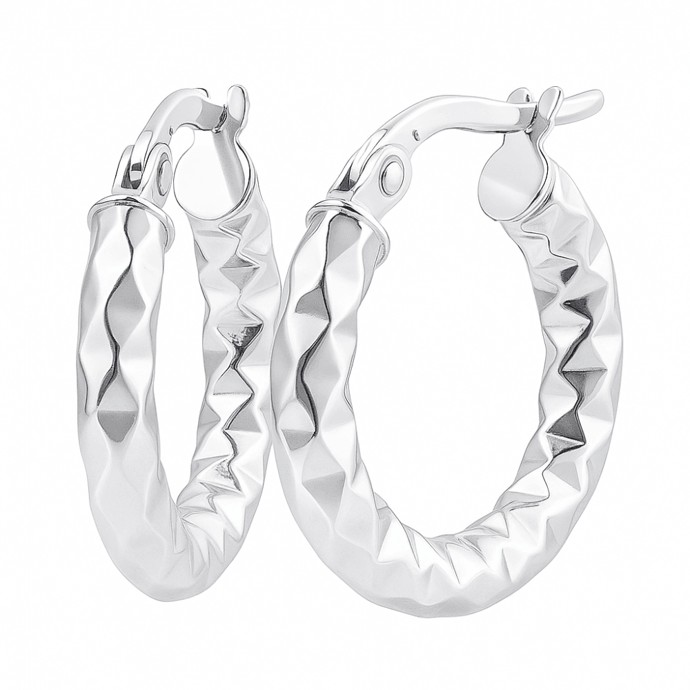 Diamond-Cut Faceted Mini Hoop Earrings 9ct White Gold | Prime Jewellery