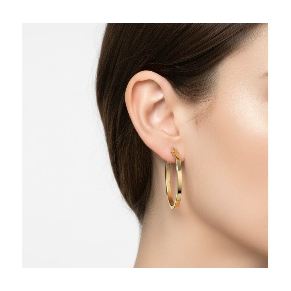 9ct Yellow Gold Diamond-Cut Edge Creole Hoop Earrings